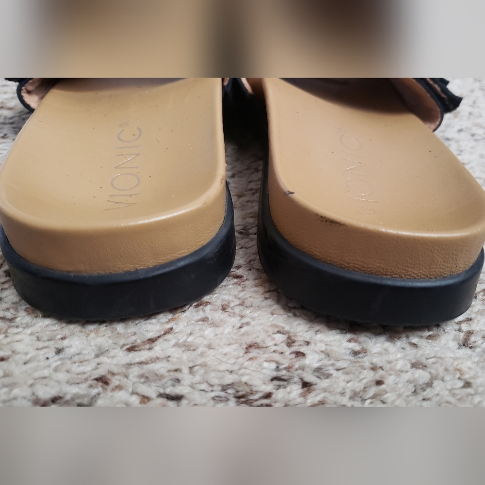 Vionic Slides Black Womens Roni Size 6 Suede Ruffle Shoes Detail Slip-On Sandals - Picture 13 of 15